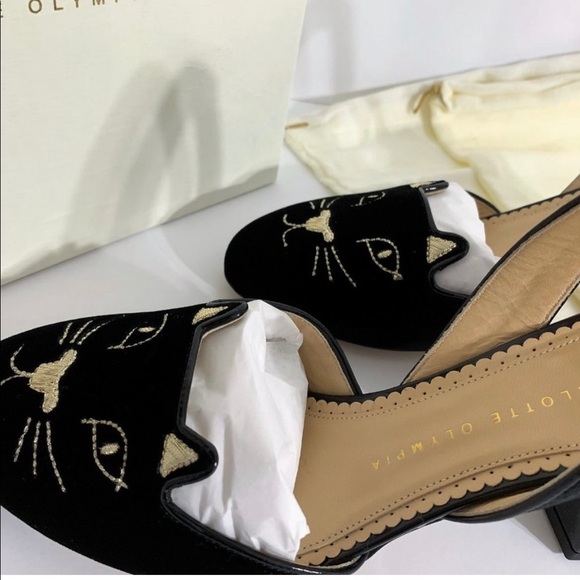 BNIB Charlotte Olympia Velvet Cat slingback heel - Picture 7 of 11
